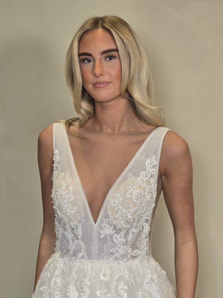 Milla Nova Deep Plunge illusion neck wedding dress