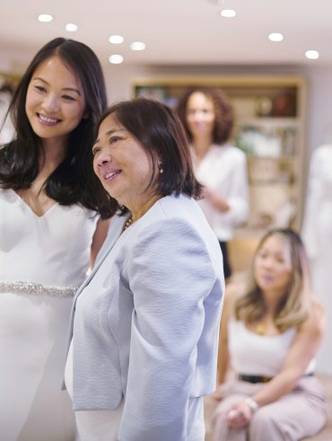 wedding dress shopping with mother and friends