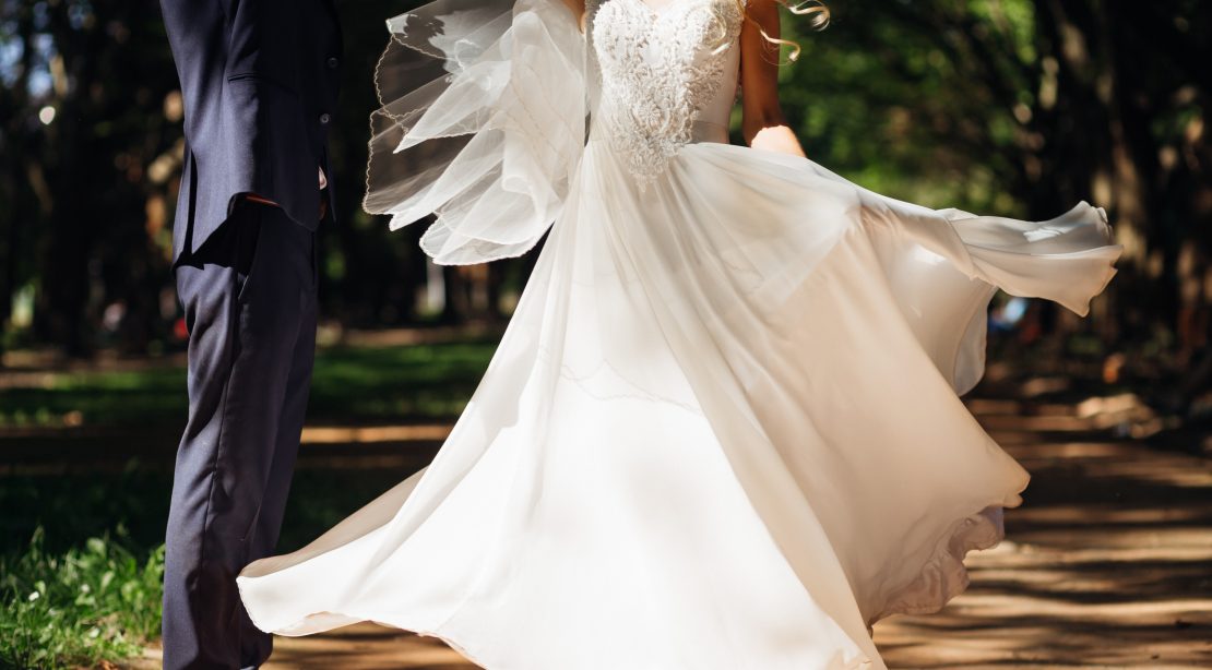 Eco-conscious bride in her sustainable wedding gown