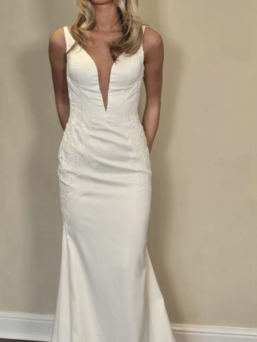 Plunge V Neck Ivory Wedding Dress